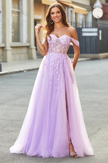 Off The Shoulder Lilla A-Line Corsetto Corsetto Prom Dress